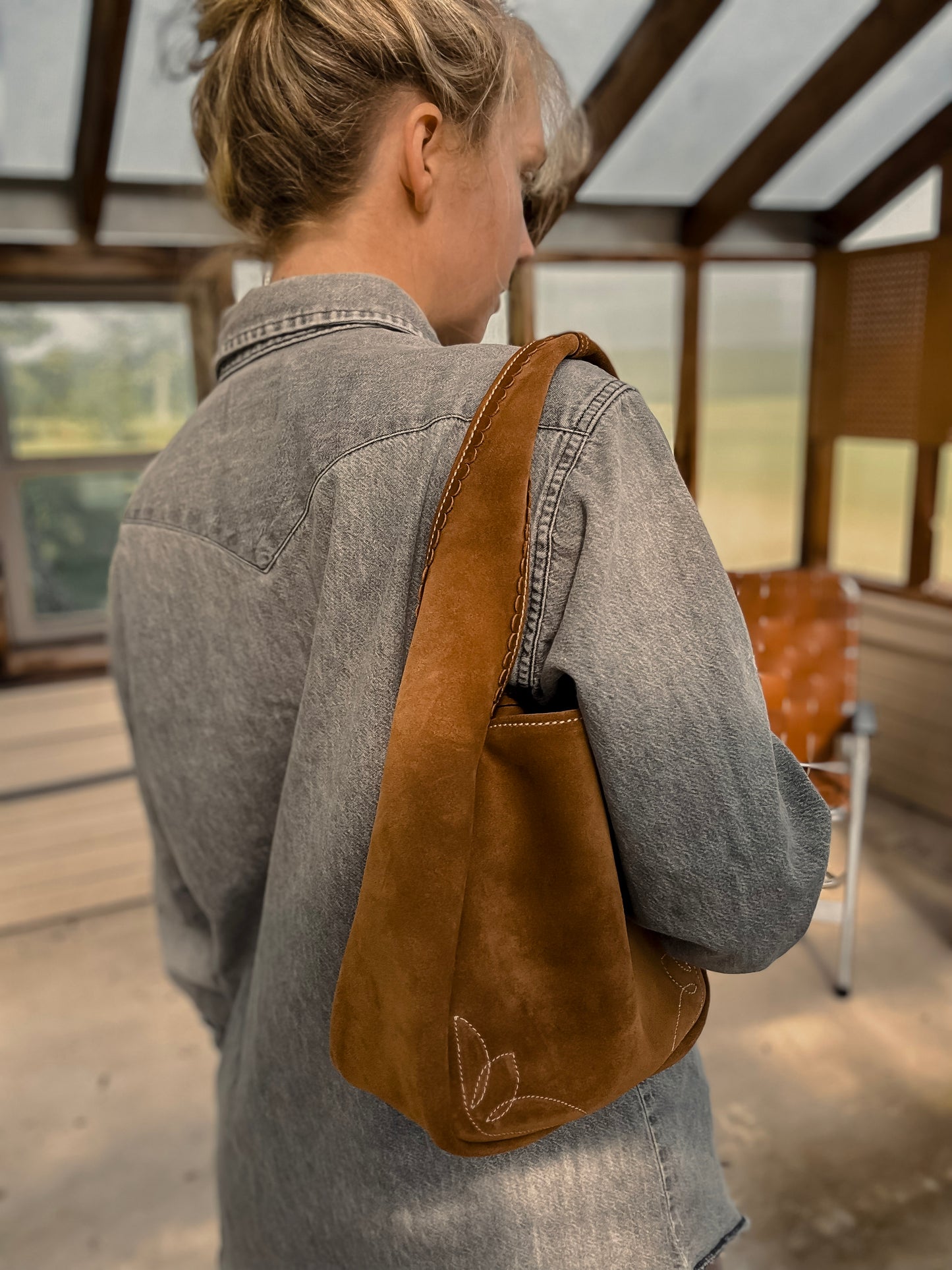 Berry Bright buckstitch hobo bag