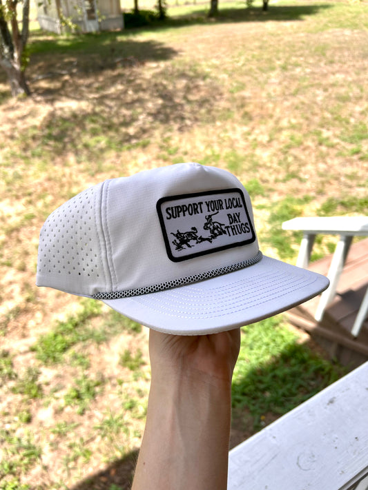 White snapback with b&w rope
